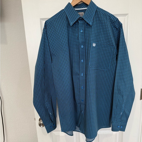 Cinch Other - Cinch Blue Print Long Sleeve Button-front Dress Shirt Medium